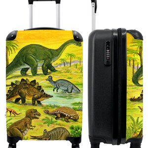 Koffer - handbagage - kinderkoffer - dino - illustratie - geel - jongens