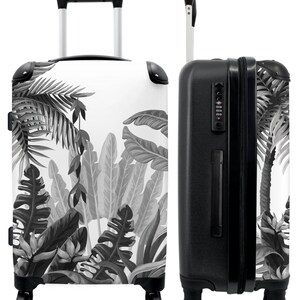 Koffer - handbagage - kinderkoffer - vintage - jungle - bladeren - planten - zwart wit