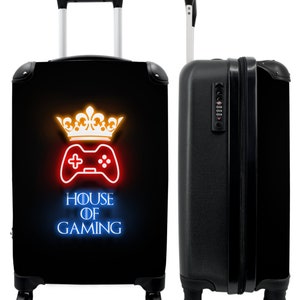 Koffer - handbagage - kinderkoffer - gaming quotes - neon - house of gaming - kroontje - tekst