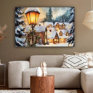 Christmas Village Canvas Print – Winter Snow Scene Wall Art