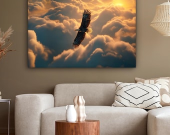 Canvas Art - Eagle in the Clouds with Sun - Modern Realistic Wall Decor - Walldecoration