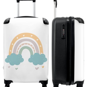 Koffer - handbagage - kinderkoffer - regenboog - meisjes - hartjes - pastel
