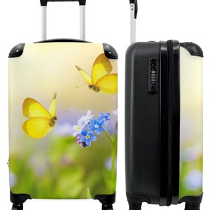 Koffer - handbagage - bloemen - vlinder - geel - botanisch - natuur
