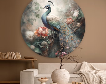 Pfau im Dschungel Runde Wandkunst - Stilvolles Wohndekor