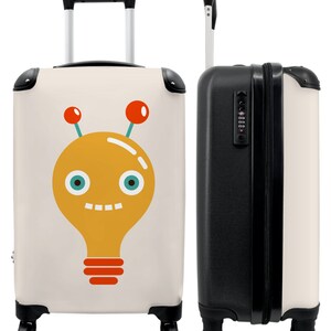 Koffer - handbagage - kinderkoffer - gloeilamp - robot - beige - smile - kids