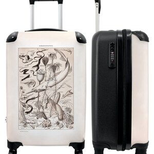 Koffer - handbagage - dieren - zee - vintage - retro - illustratie
