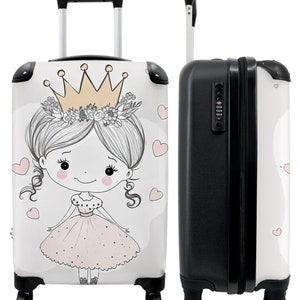 Koffer - handbagage - kinderkoffer - prinses - hartjes - bloemen - kroontje - meisje