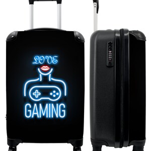 Koffer - handbagage - kinderkoffer - neon - tekst - love gaming - blauw - dames
