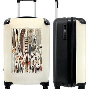 Koffer - handbagage - veren - vogel - vintage - illustratie - art