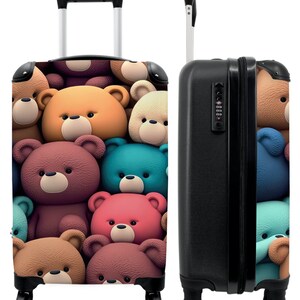 Koffer - handbagage - kinderkoffer - teddybeer - knuffel - roze - blauw - bruin