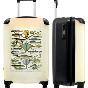 Koffer - handbagage - dieren - vissen - illustratie - vintage