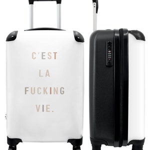 Koffer - handbagage - 'c'est la fucking vie.' - abstract - tekst - wit