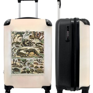 Koffer - handbagage - reptielen - illustratie - vintage - natuur - dieren