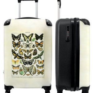 Koffer - handbagage - vlinder - bruin - vintage - illustratie - millot