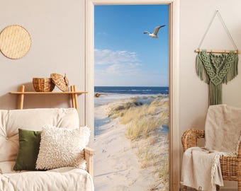 Selbstklebendes Türposter – Stranddüne Möwenszene