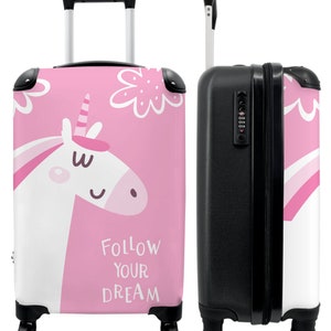 Koffer - handbagage - kinderkoffer - eenhoorn - quote - volg je droom - roze - meisjes
