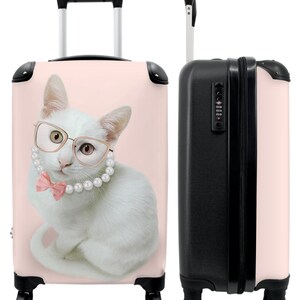 Koffer - handbagage - kinderkoffer - kat - parels - bril - roze