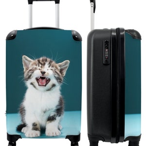 Koffer - handbagage - kinderkoffer - kitten - kat - miauwen - blauw