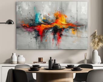 Acrylglas Wandkunst - Abstrakt Grau Orange - Modernes Dekor - Luxusdruck - Wohndekoration