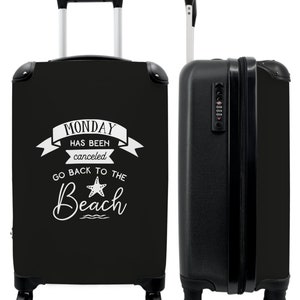 Koffer - handbagage - offertes - maandag is geannuleerd ga terug naar het strand - zwart-wit - strand - vakantie