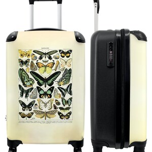 Koffer - handbagage - vlinder - natuur - vintage - dieren - illustratie