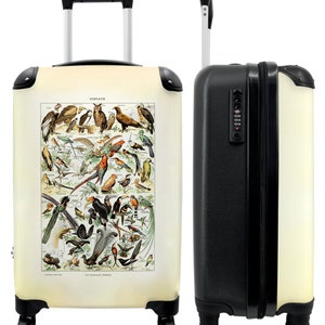 Koffer - handbagage - illustratie - vintage - dieren - vogels