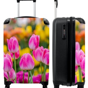 Koffer - handbagage - bloemen - tulpen - roze - lente