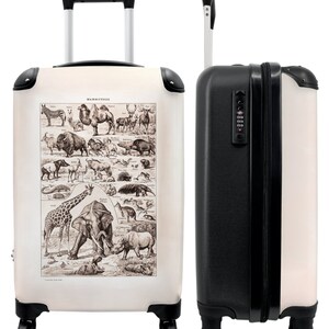 Koffer - handbagage - dieren - wild - vintage - tekening
