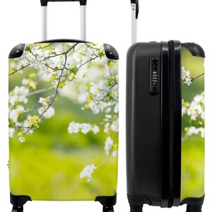 Koffer - handbagage - bloemen - takken - bloesemboom - wit - botanisch