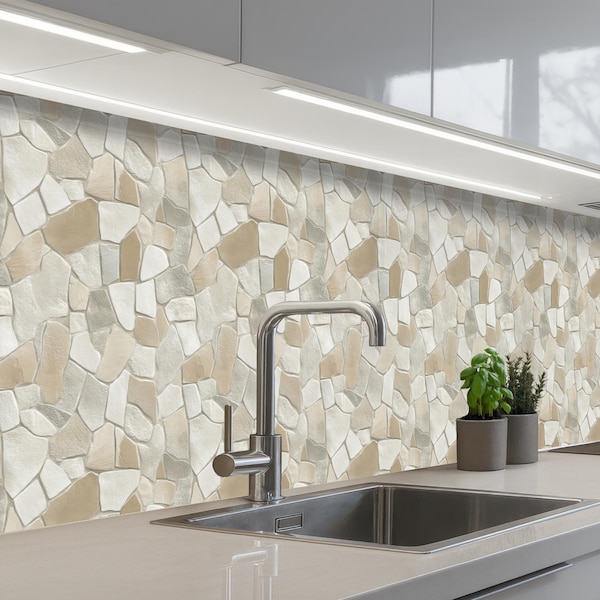 Självhäftande köksstänkskydd - Mosaikstenar Beige - Vattentät väggpanel