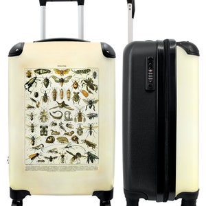 Koffer - handbagage - dieren - insecten - illustratie - natuur - vintage