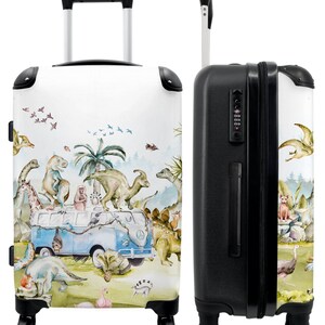 Koffer - handbagage - kinderkoffer - dino - dieren - natuur - kids - aquarel - bus