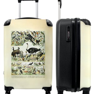 Koffer - handbagage - vogels - dieren - illustratie - vintage - art