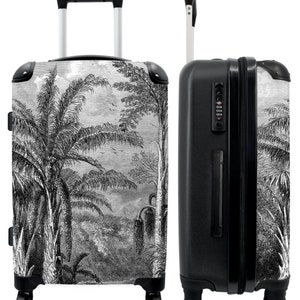 Koffer - handbagage - kinderkoffer - vintage - jungle - palmboom - zwart wit - natuur