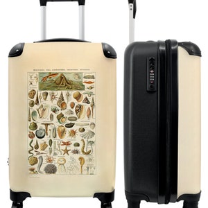Koffer - handbagage - vintage - schelpen - zeedieren - illustratie