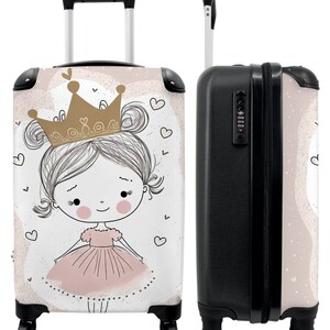 Koffer - handbagage - kinderkoffer - prinses - jurk - hartjes - kinderen - meisje