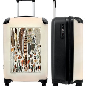 Koffer - handbagage - veren - vogels - illustratie - vintage - natuur