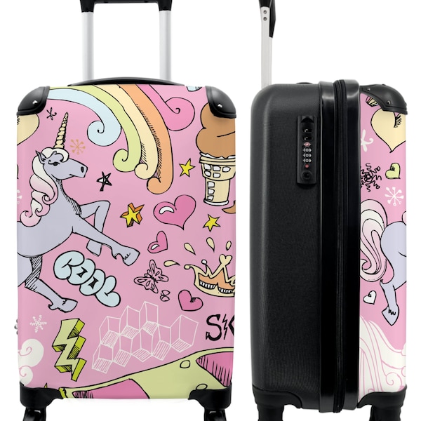 PINK SUITCASE, CHILDREN'S Suitcase, Travel Suitcase, Unicorn Skateboard Draw Suitcase Stylish & Practical Luggage for Travel and Adventure