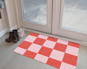 Rot & Pink karierte Eingangs-Fußmatte - Absorbierende Eingangsmatte