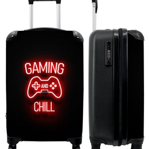 Koffer - handbagage - kinderkoffer - gaming - quotes - gaming en chill - neon - rood