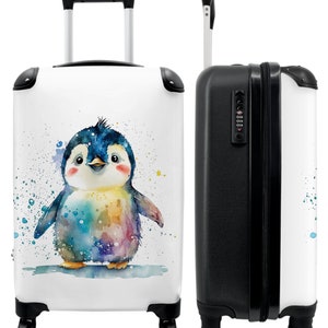 Koffer - handbagage - kinderkoffer - pinguïn - regenboog - aquarel - dieren