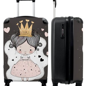 Koffer - handbagage - kinderkoffer - prinses - jurk - hartjes - meisjes - kroontje