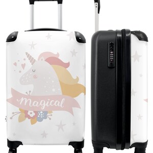 Koffer - handbagage - kinderkoffer - roze - meisjes - eenhoorn - bloemen