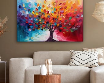 Toile d'art abstraite Arbre de vie - Décoration murale colorée