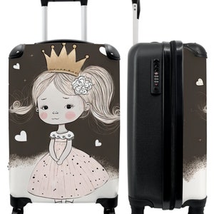 Koffer - handbagage - kinderkoffer - prinses - roos - hartjes - meisjes