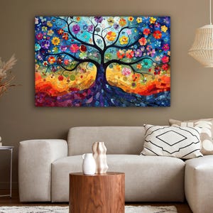 Impression sur toile Arbre de vie – Art mural floral hippie