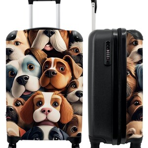 Koffer - handbagage - kinderkoffer - hond - patronen - dieren - bruin