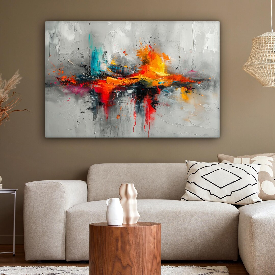 Abstract Orange Grey Canvas Art – Modern Wall Decor - Etsy UK