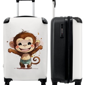 Koffer - handbagage - kinderkoffer - aap - bruin - aquarel - dieren
