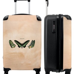 Koffer - handbagage - vlinder - groen - vintage - illustratie - art